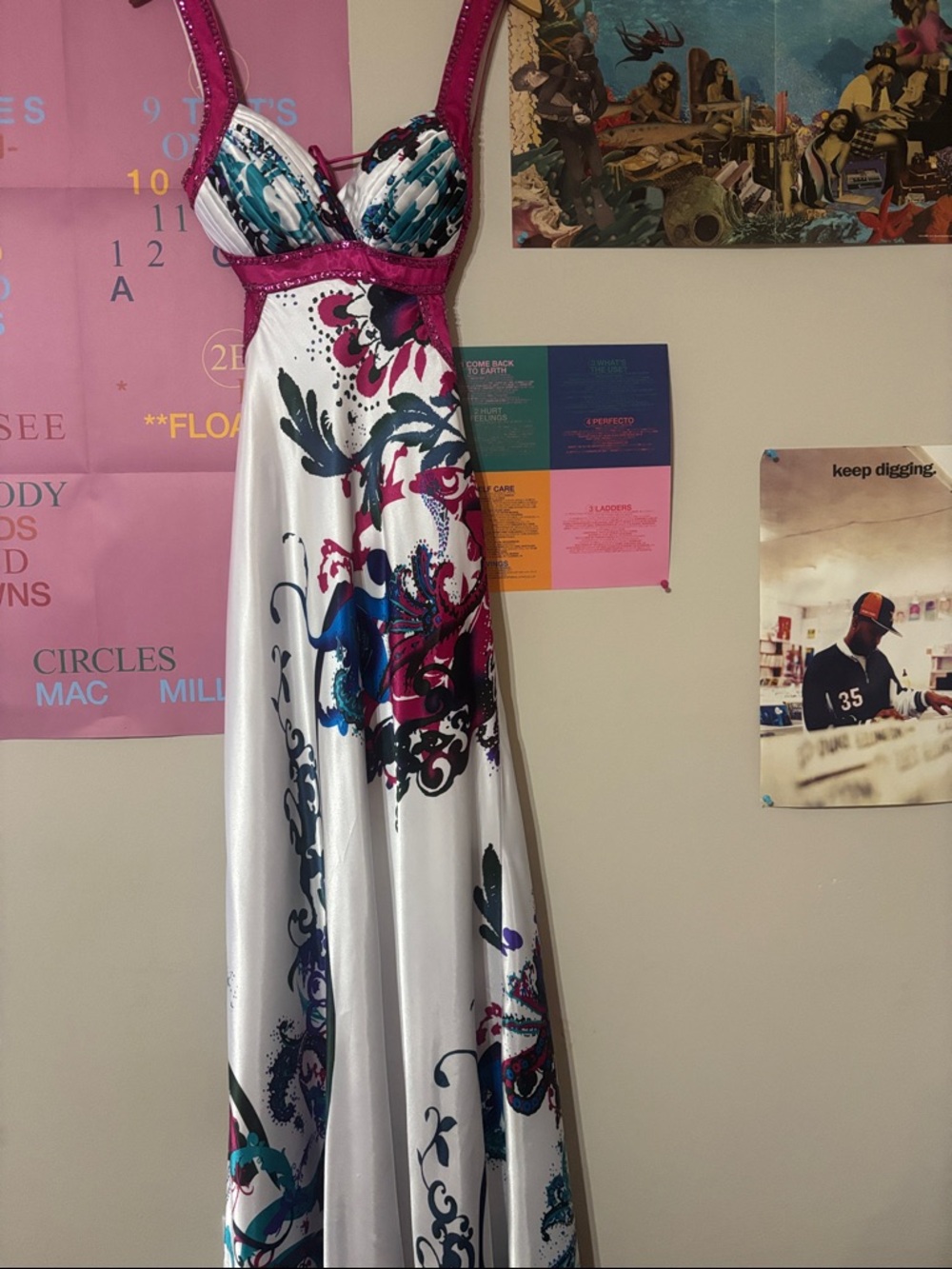 Vintage‎ Y2K Maxi Dress Gown Prom Pageant Low Back Train Trumpet Printed Sequin